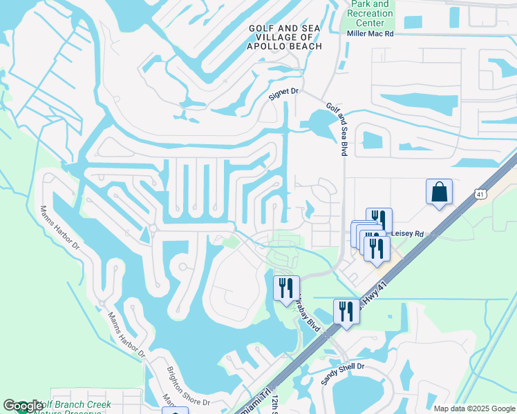 map of restaurants, bars, coffee shops, grocery stores, and more near 5618 Seagrass Place in Apollo Beach
