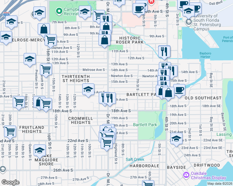 map of restaurants, bars, coffee shops, grocery stores, and more near 850 16th Avenue South in St. Petersburg
