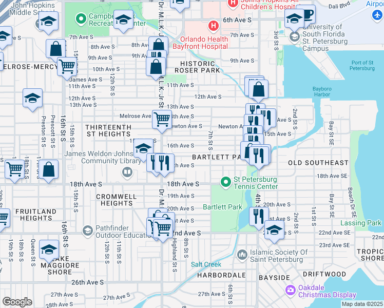 map of restaurants, bars, coffee shops, grocery stores, and more near 779 Paris Avenue South in St. Petersburg