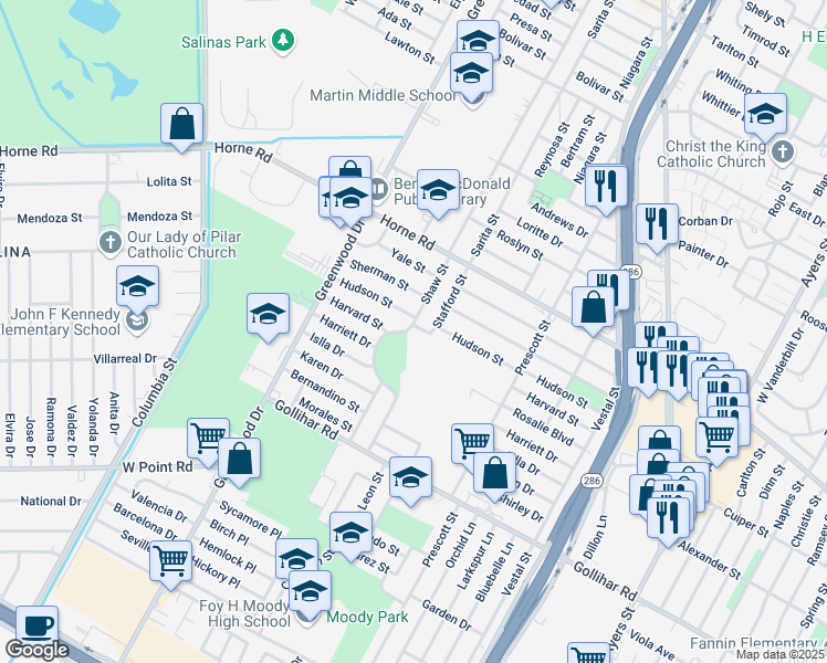 map of restaurants, bars, coffee shops, grocery stores, and more near 1761 Hudson Street in Corpus Christi