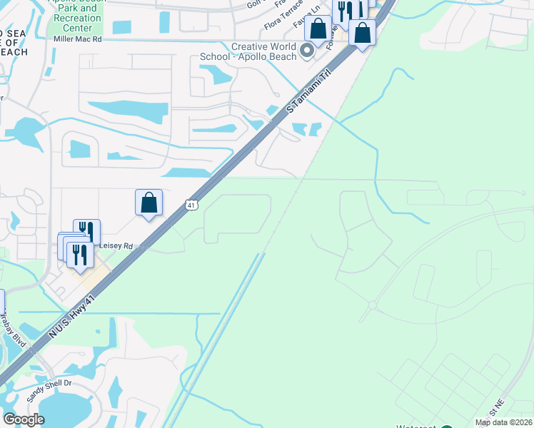 map of restaurants, bars, coffee shops, grocery stores, and more near Stake Tomato Road in Apollo Beach