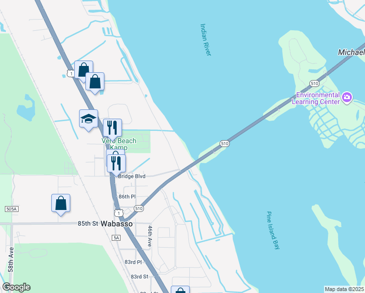 map of restaurants, bars, coffee shops, grocery stores, and more near 8820 44th Avenue in Sebastian