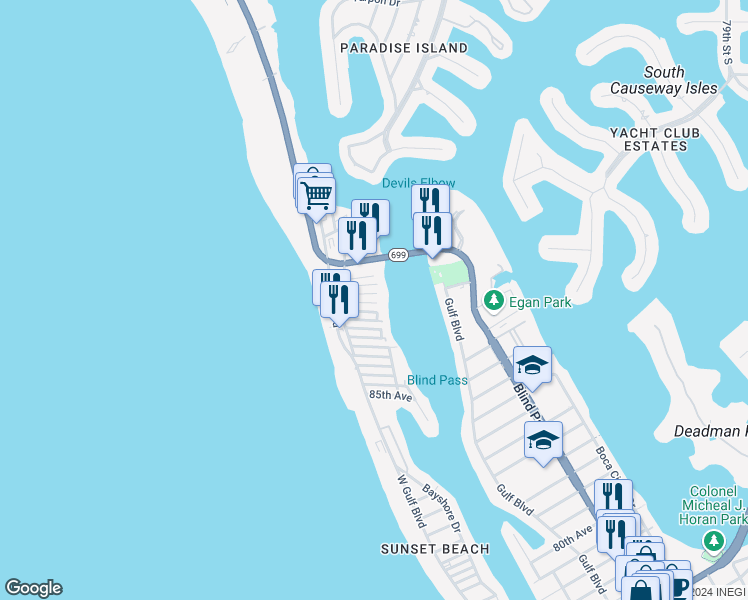 map of restaurants, bars, coffee shops, grocery stores, and more near 136 92nd Avenue in Treasure Island