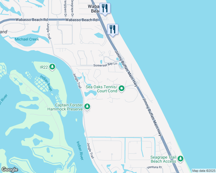 map of restaurants, bars, coffee shops, grocery stores, and more near 1619 Bent Oak Lane in Vero Beach