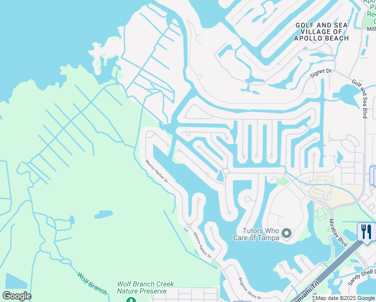 map of restaurants, bars, coffee shops, grocery stores, and more near 627 Balibay Road in Apollo Beach