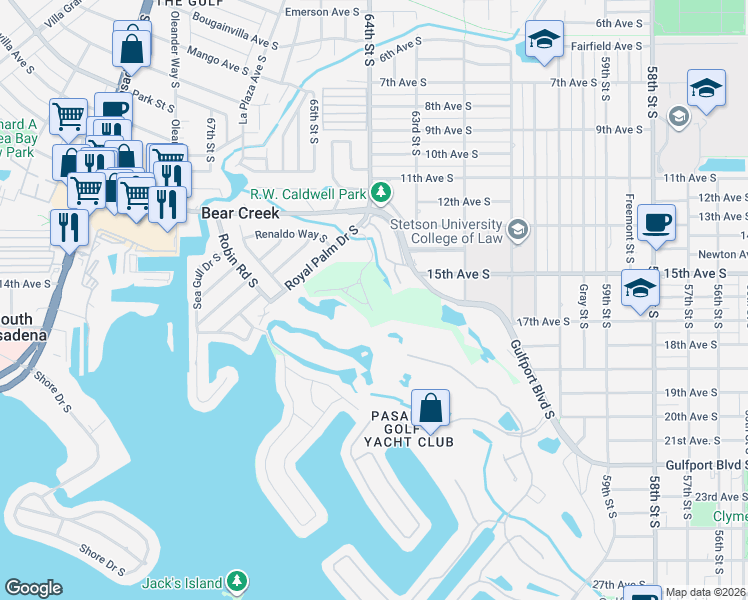map of restaurants, bars, coffee shops, grocery stores, and more near 6305 Pelican Creek Crossing in St. Petersburg