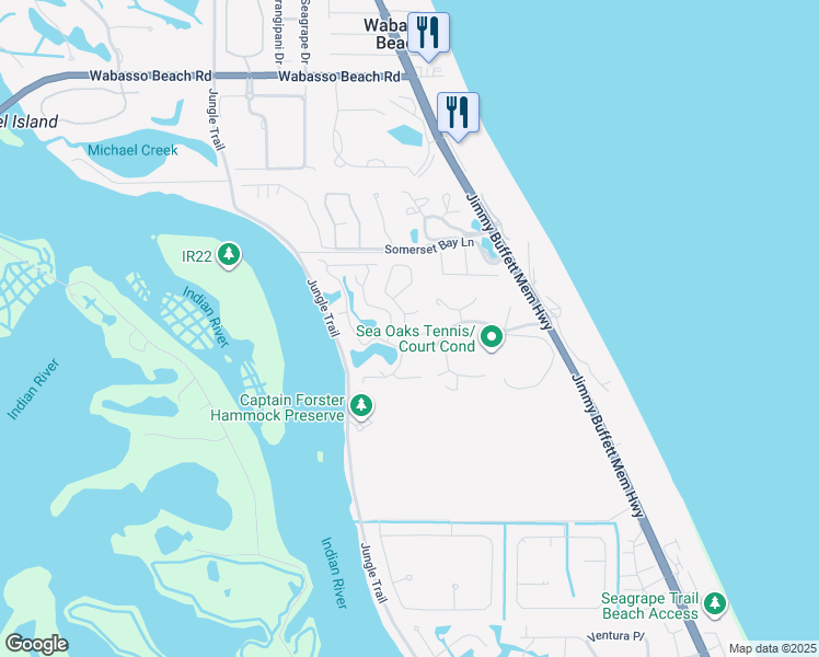 map of restaurants, bars, coffee shops, grocery stores, and more near 1600 Bent Oak Lane in Vero Beach