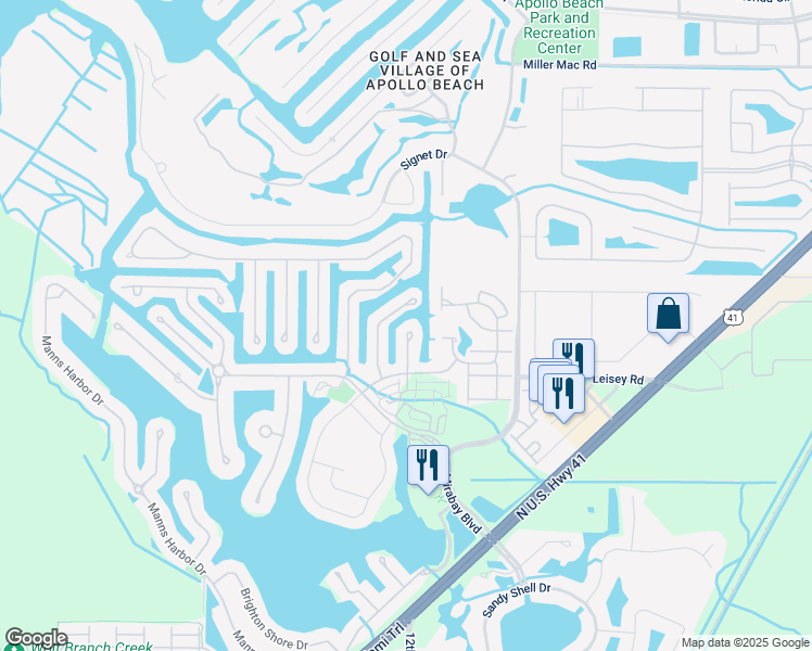 map of restaurants, bars, coffee shops, grocery stores, and more near 5618 Seagrass Place in Apollo Beach