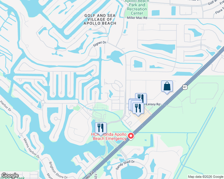 map of restaurants, bars, coffee shops, grocery stores, and more near 226 Breakers Lane in Apollo Beach