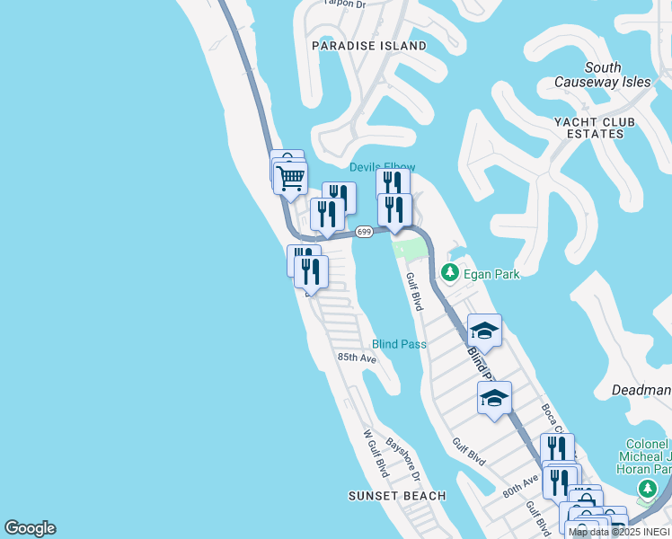 map of restaurants, bars, coffee shops, grocery stores, and more near 136 92nd Avenue in Treasure Island