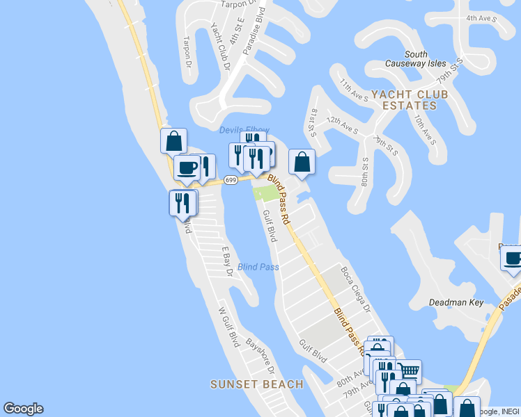 map of restaurants, bars, coffee shops, grocery stores, and more near 9250 Gulf Boulevard in St. Pete Beach