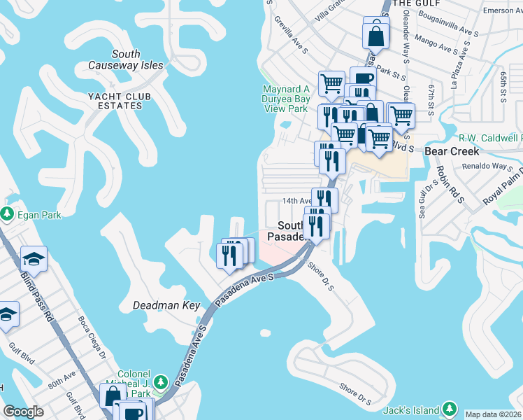map of restaurants, bars, coffee shops, grocery stores, and more near 1435 Corey Way South in South Pasadena