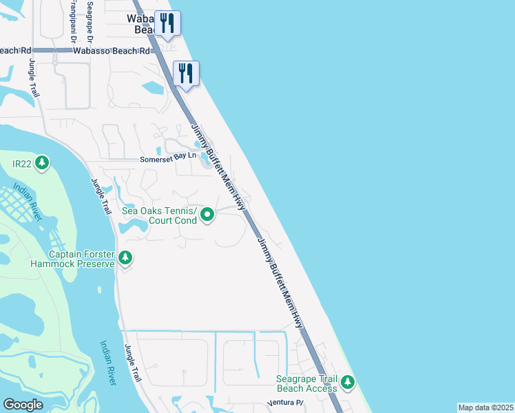 map of restaurants, bars, coffee shops, grocery stores, and more near 8840 South Sea Oaks Way in Vero Beach
