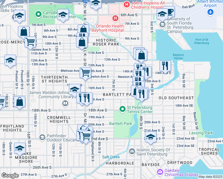 map of restaurants, bars, coffee shops, grocery stores, and more near 710 16th Avenue South in Saint Petersburg