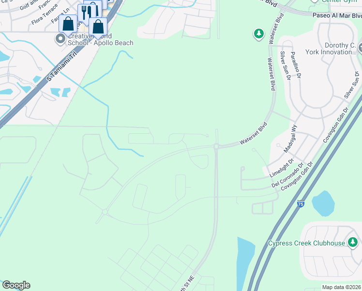 map of restaurants, bars, coffee shops, grocery stores, and more near Stake Tomato Road in Ruskin
