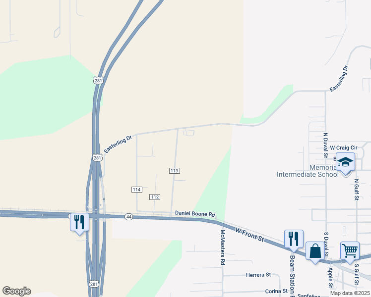 map of restaurants, bars, coffee shops, grocery stores, and more near 250 County Road 113 in Alice