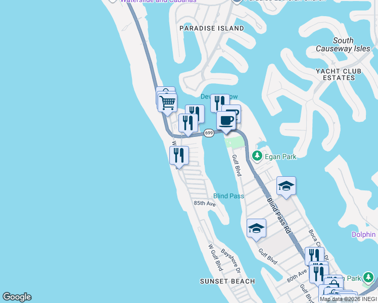 map of restaurants, bars, coffee shops, grocery stores, and more near 136 92nd Avenue in Treasure Island