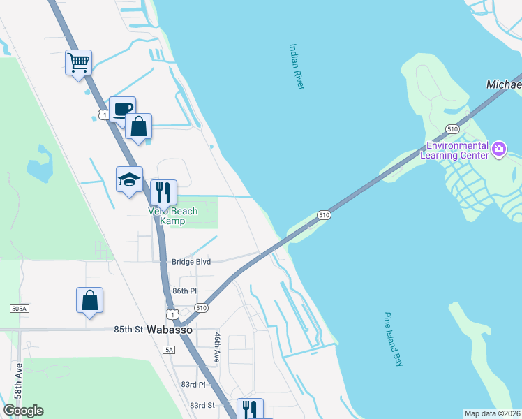 map of restaurants, bars, coffee shops, grocery stores, and more near 8820 44th Avenue in Sebastian