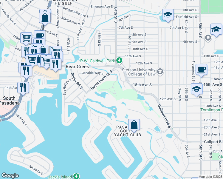 map of restaurants, bars, coffee shops, grocery stores, and more near 1310 Pelican Creek Crossing in St. Petersburg
