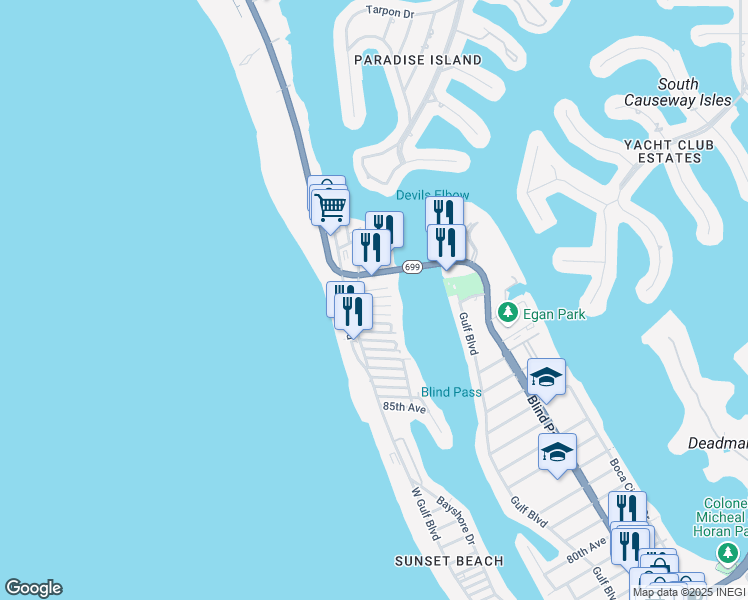 map of restaurants, bars, coffee shops, grocery stores, and more near 136 92nd Avenue in Treasure Island