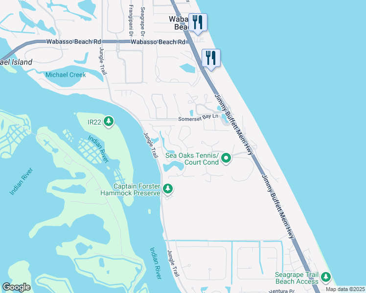 map of restaurants, bars, coffee shops, grocery stores, and more near 1600 Bent Oak Lane in Vero Beach