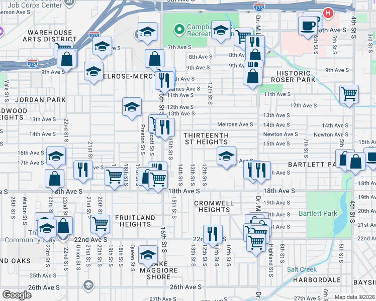 map of restaurants, bars, coffee shops, grocery stores, and more near 1310 15th Avenue South in Saint Petersburg