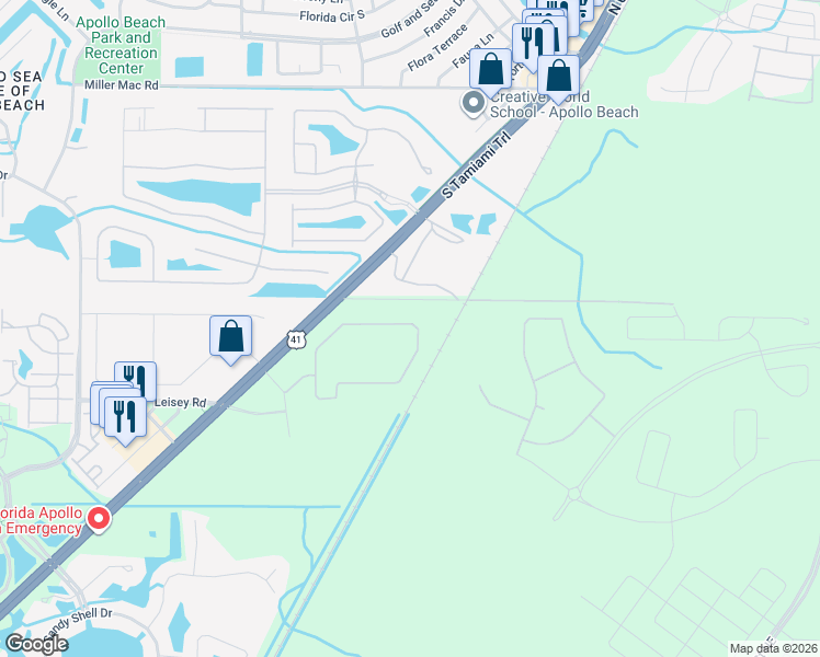 map of restaurants, bars, coffee shops, grocery stores, and more near 5715 North U.S. Highway 41 in Apollo Beach