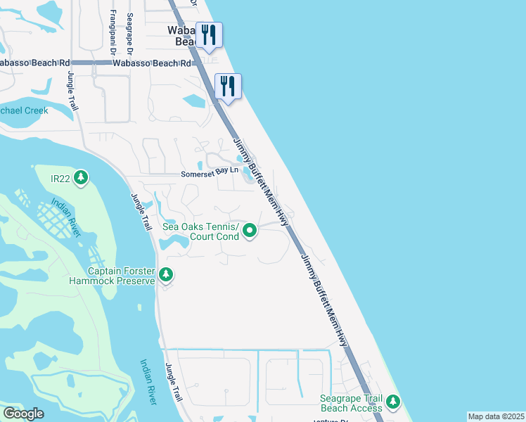 map of restaurants, bars, coffee shops, grocery stores, and more near 8876 North Sea Oaks Way in Vero Beach