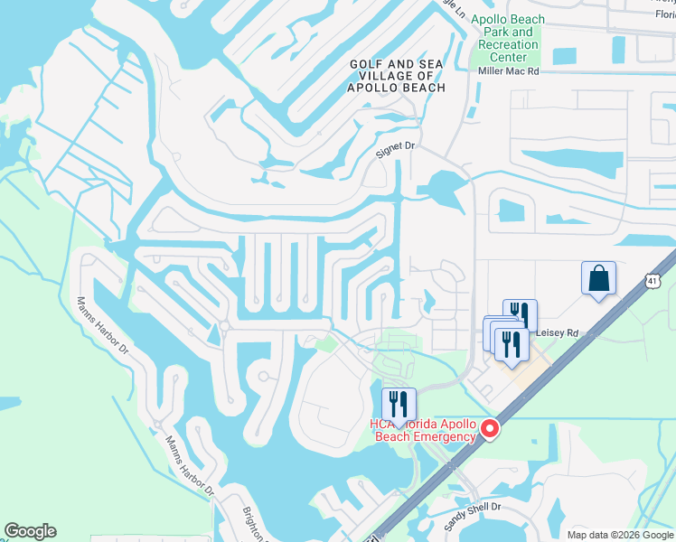 map of restaurants, bars, coffee shops, grocery stores, and more near 427 Islebay Drive in Apollo Beach