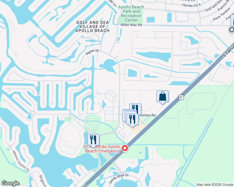 map of restaurants, bars, coffee shops, grocery stores, and more near 205 Sela Cove Circle in Apollo Beach