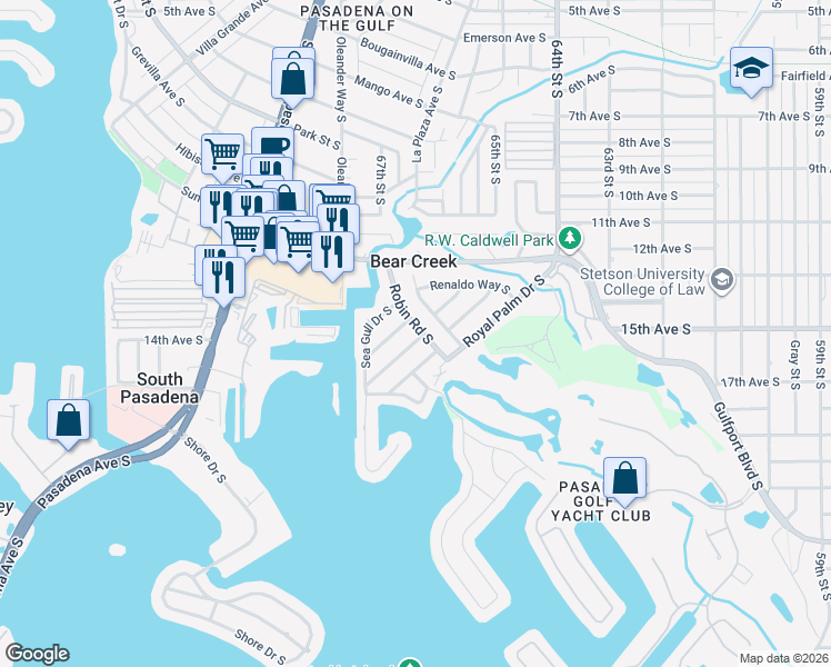 map of restaurants, bars, coffee shops, grocery stores, and more near 1309 Marion Drive South in St. Petersburg