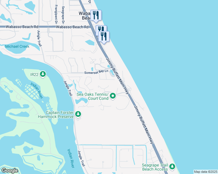 map of restaurants, bars, coffee shops, grocery stores, and more near 1125 Governors Way in Vero Beach