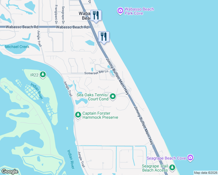 map of restaurants, bars, coffee shops, grocery stores, and more near 1400 Ivy Court in Vero Beach