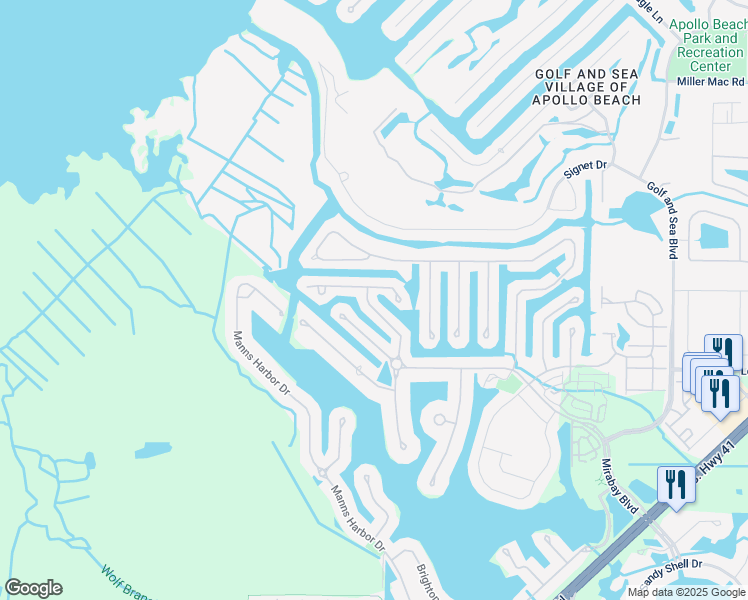 map of restaurants, bars, coffee shops, grocery stores, and more near 611 Pinckney Drive in Apollo Beach