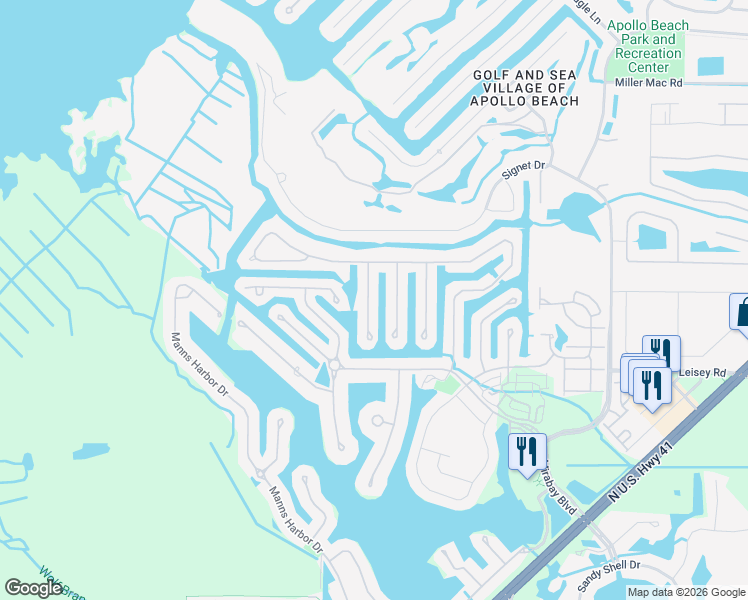 map of restaurants, bars, coffee shops, grocery stores, and more near 5719 Sea Trout Place in Apollo Beach
