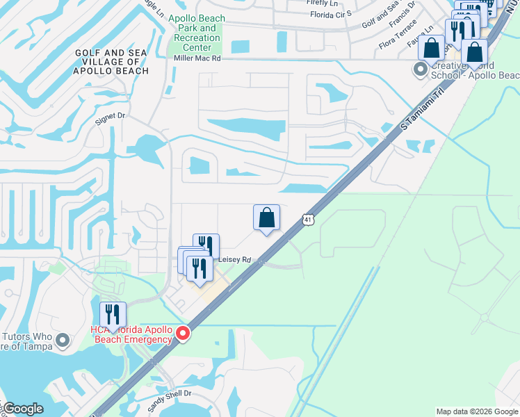 map of restaurants, bars, coffee shops, grocery stores, and more near 5649 Sunset Falls Drive in Apollo Beach