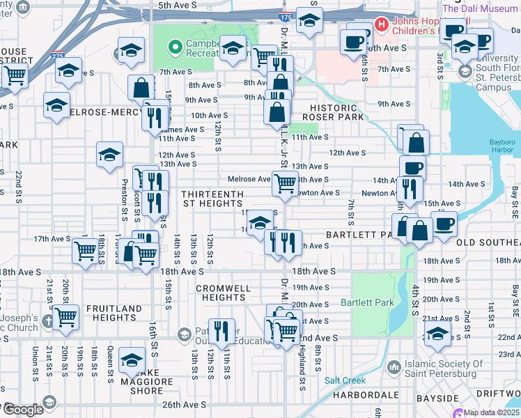map of restaurants, bars, coffee shops, grocery stores, and more near 956 Newton Avenue South in St. Petersburg