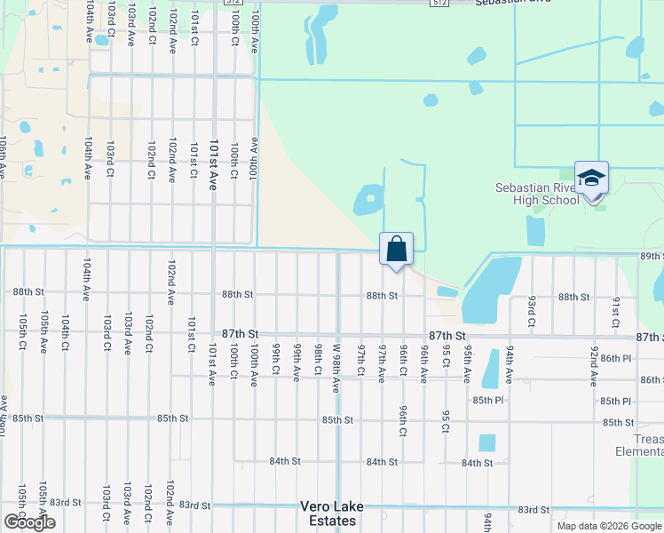 map of restaurants, bars, coffee shops, grocery stores, and more near 8866 West 98th Avenue in Vero Beach