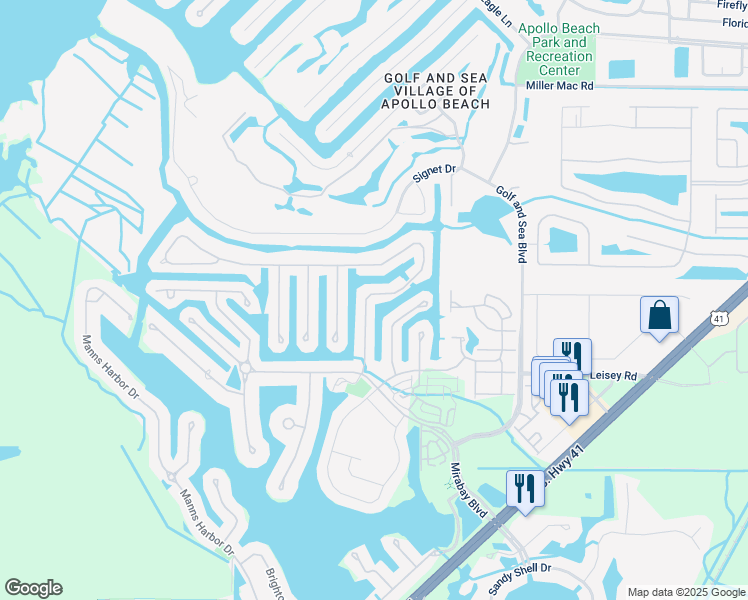 map of restaurants, bars, coffee shops, grocery stores, and more near 435 Islebay Drive in Apollo Beach