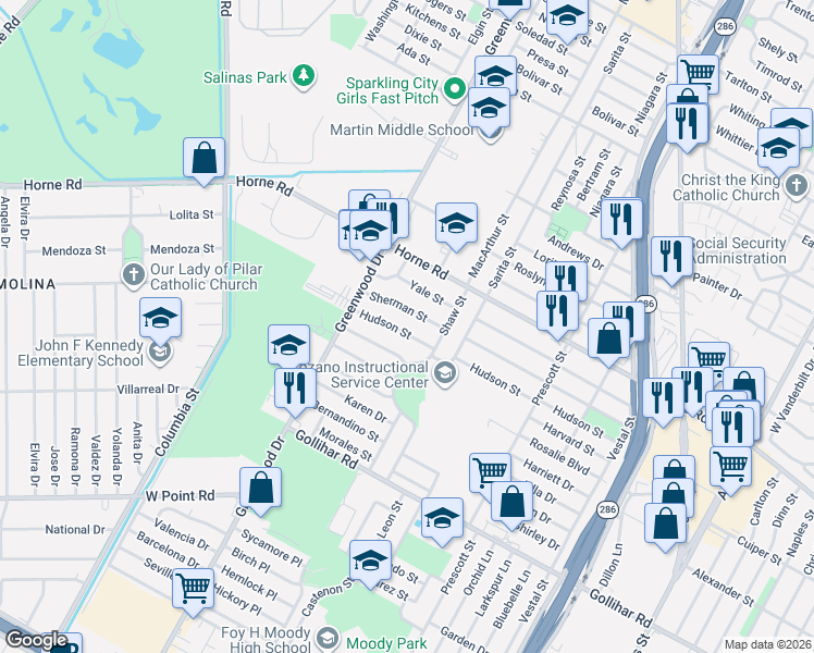 map of restaurants, bars, coffee shops, grocery stores, and more near 1709 Sherman Street in Corpus Christi