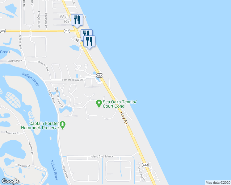 map of restaurants, bars, coffee shops, grocery stores, and more near 8860 North Sea Oaks Way in Vero Beach