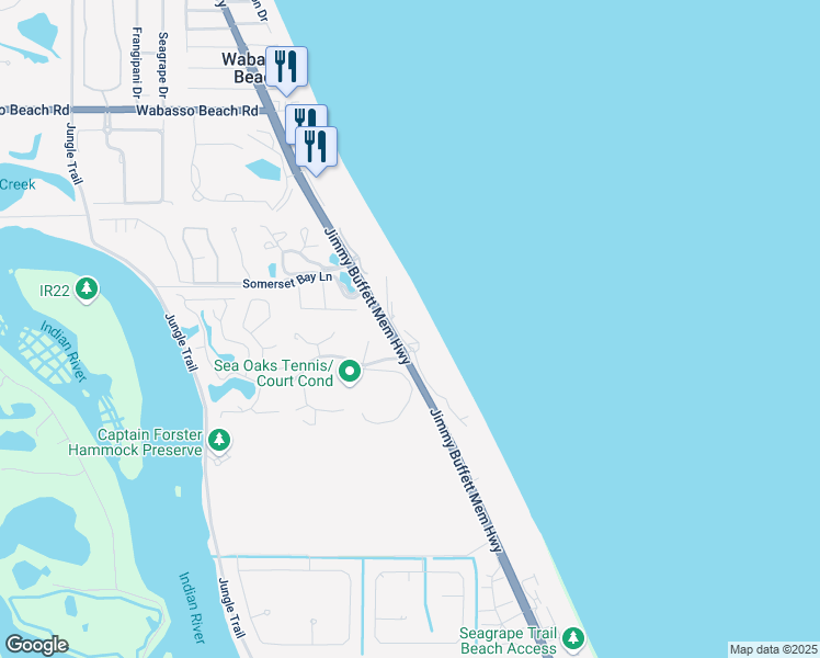map of restaurants, bars, coffee shops, grocery stores, and more near 8860 North Sea Oaks Way in Vero Beach