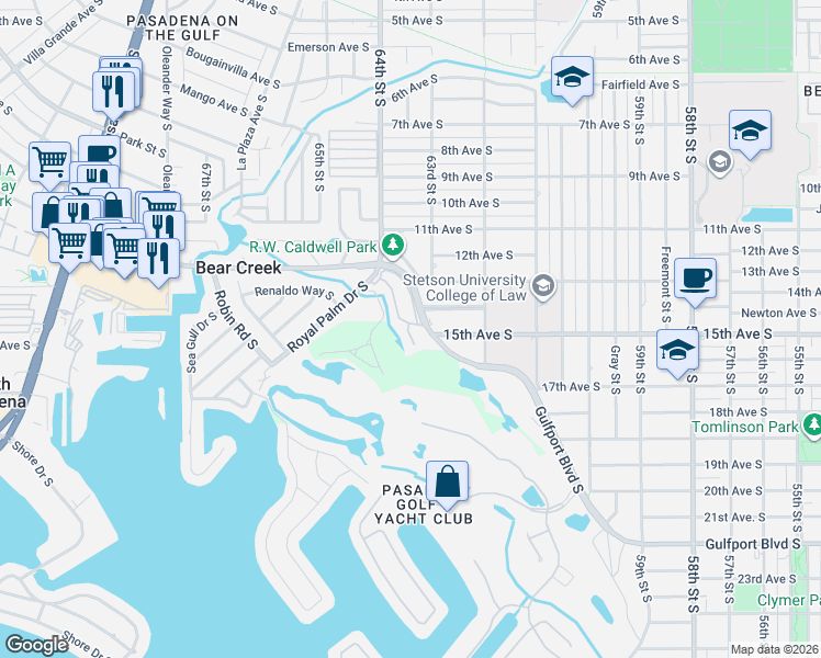 map of restaurants, bars, coffee shops, grocery stores, and more near 6221 Vista Verde Drive West in Gulfport