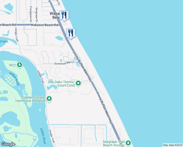 map of restaurants, bars, coffee shops, grocery stores, and more near 8860 North Sea Oaks Way in Vero Beach