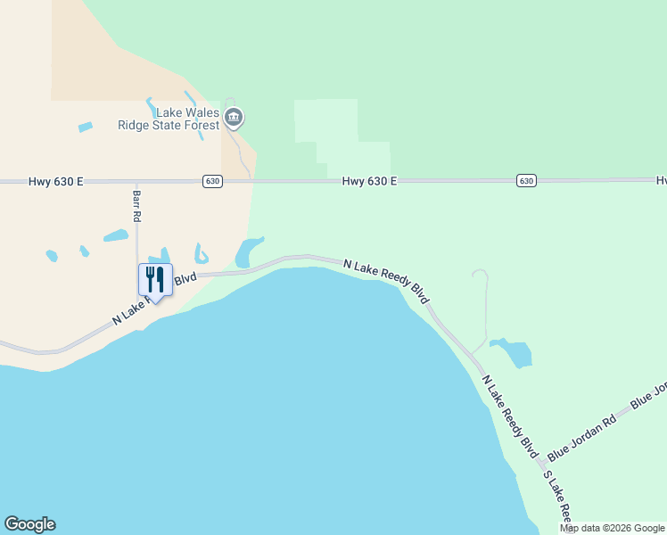 map of restaurants, bars, coffee shops, grocery stores, and more near 2263 North Lake Reedy Boulevard in Frostproof