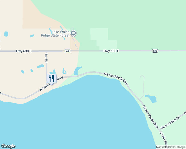 map of restaurants, bars, coffee shops, grocery stores, and more near 2174 North Lake Reedy Boulevard in Frostproof