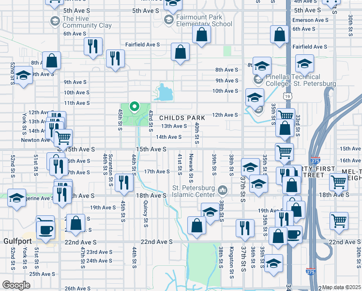 map of restaurants, bars, coffee shops, grocery stores, and more near 4101 15th Avenue South in St. Petersburg