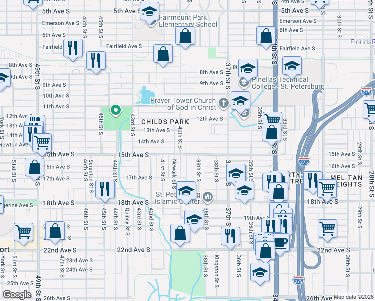 map of restaurants, bars, coffee shops, grocery stores, and more near in St. Petersburg