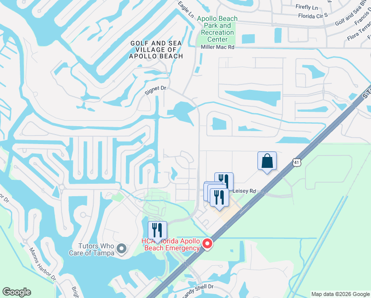 map of restaurants, bars, coffee shops, grocery stores, and more near 223 Sela Cove Circle in Apollo Beach