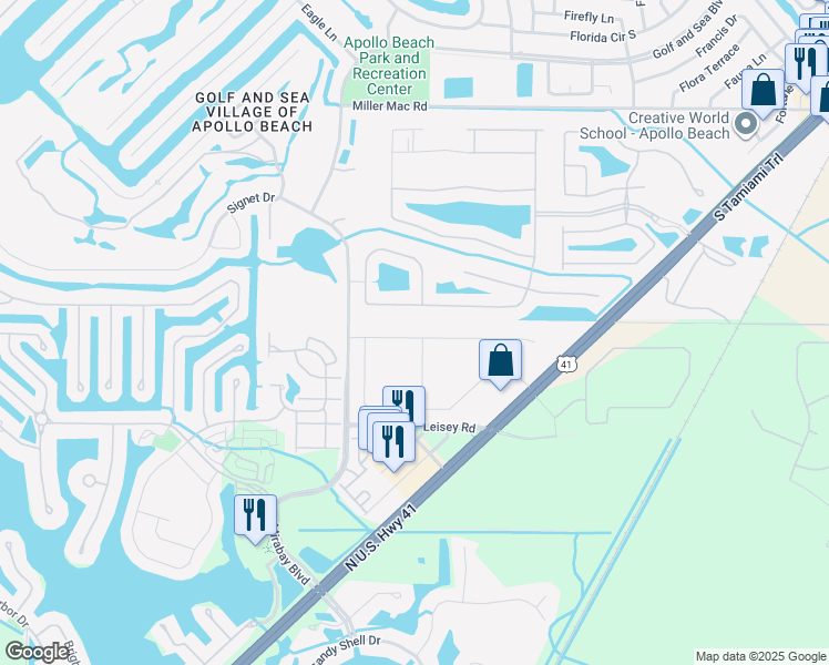 map of restaurants, bars, coffee shops, grocery stores, and more near 5603 Sunset Falls Drive in Apollo Beach